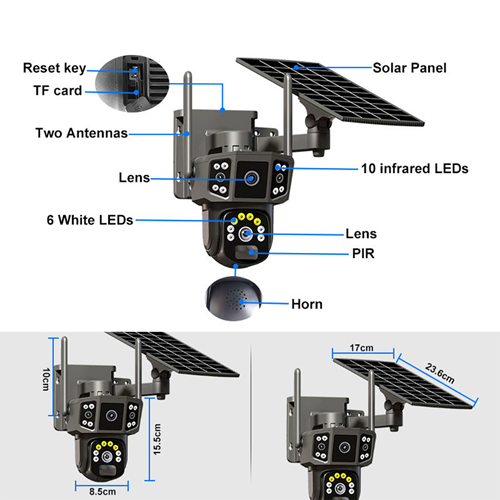 كاميرا بالطاقة الشمسية عدسة مزدوجة الشريحة